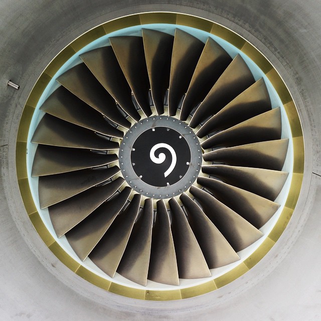 Close-up of a CFM56 engine fan